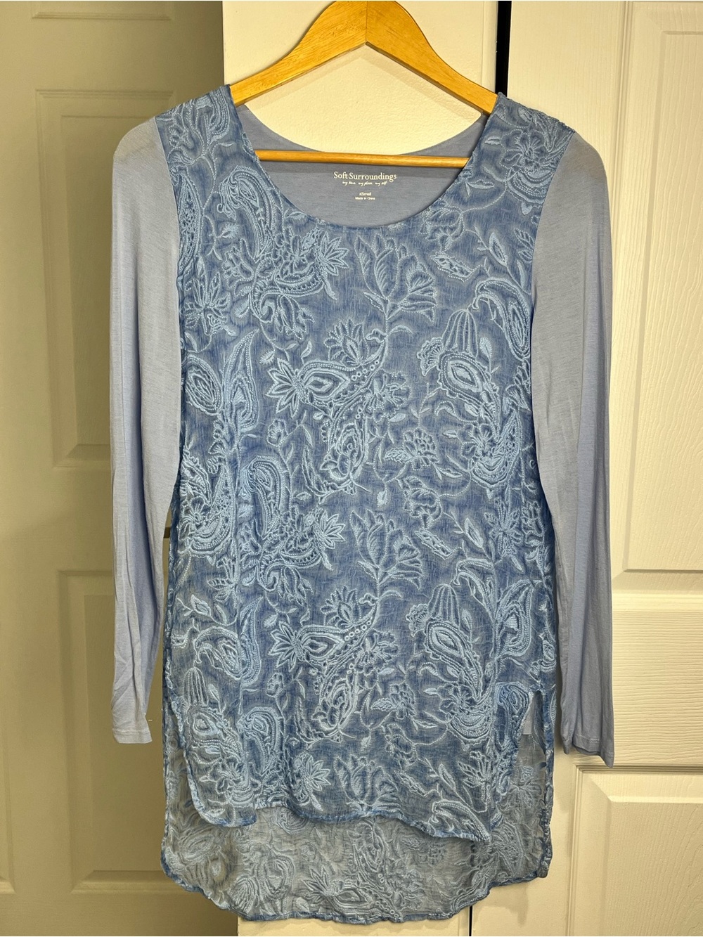 Soft Surroundings XS Adele 100% SILK LngSleve Baby Blue Lined Women's Top Tunic